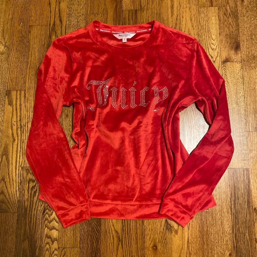 Juicy Couture Red Velour Rhinestone Logo Sweatshirt